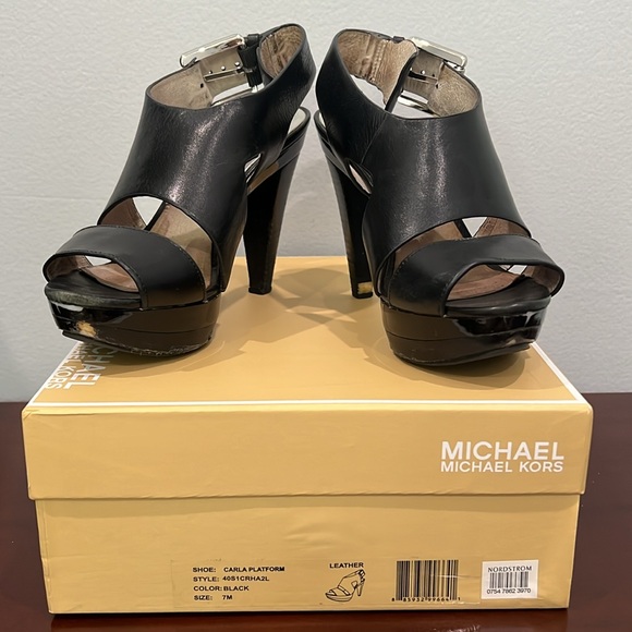 Michael Kors Carla Platform Black Leather Size 7 - Picture 11 of 17